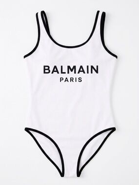 Balmain White Logo Swimsuit with Black Trim